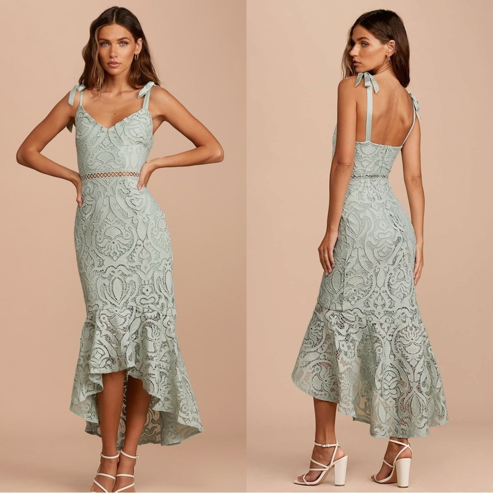 Lulu's Mint Green Lace Midi Dress